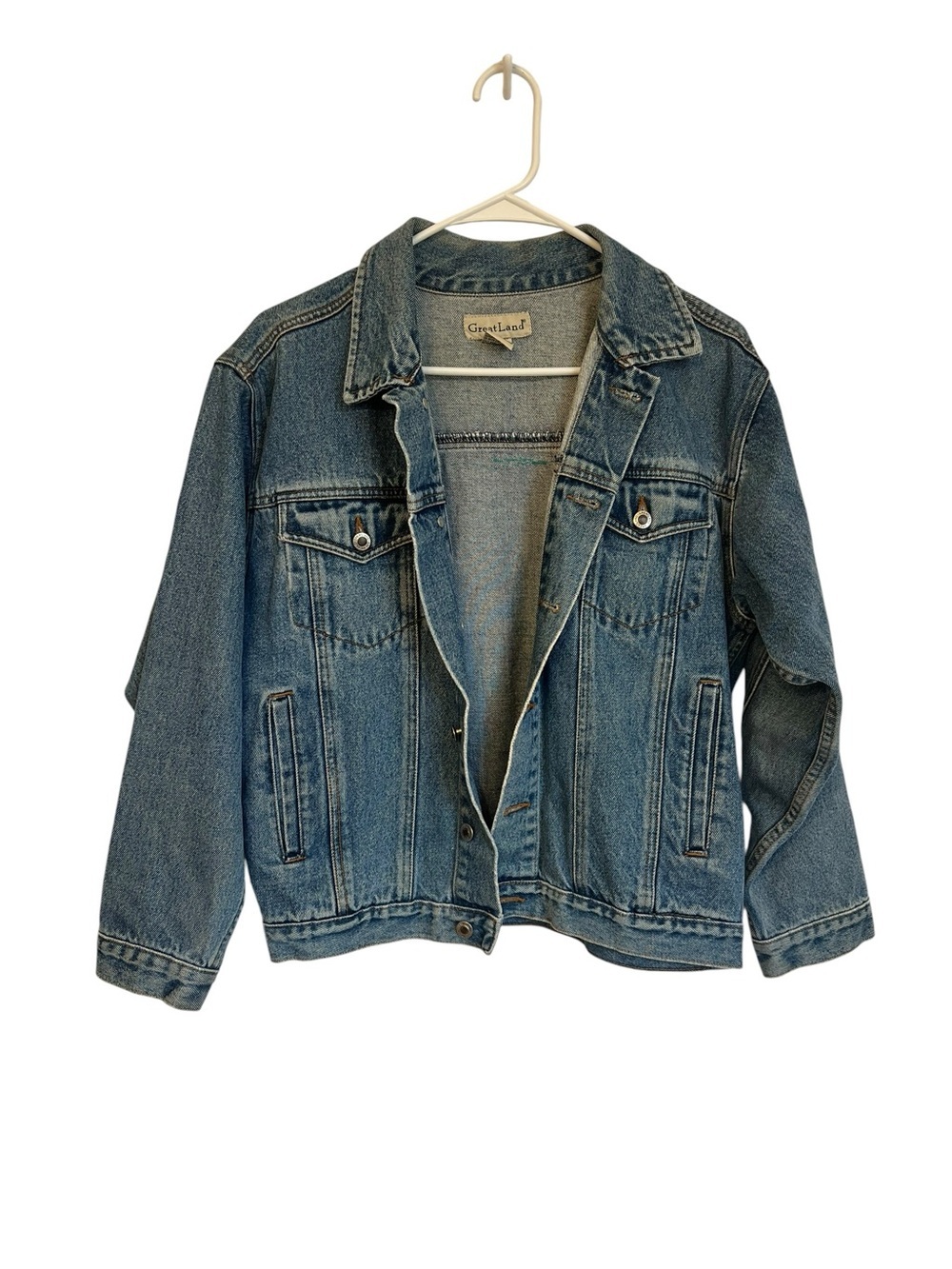 Vintage Grearland Blue Denim Jacket with Graphic Bear Back Panel 100% Cotton - Picture 2 of 6